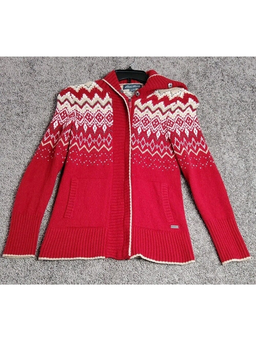 Eddie Bauer Sweater Wool Blend Knit Full Zip Womens Size XS Red Nordic